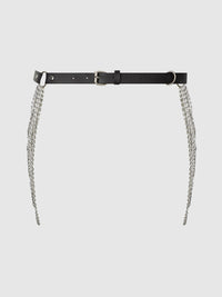 House of Desire Chain & Leather-Like Draped Garter Black Silver