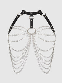 House of Desire Chain & Leather-Like Draped Harness Black Silver