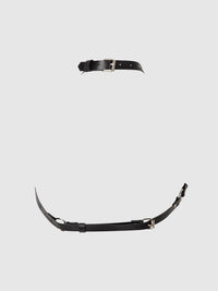 House of Desire Chain & Leather-Like Draped Harness Black Silver