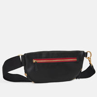 Hammitt Charles Small Leather Crossbody Bag Black/Brushed Gold Red Zip-Rebel Romance
