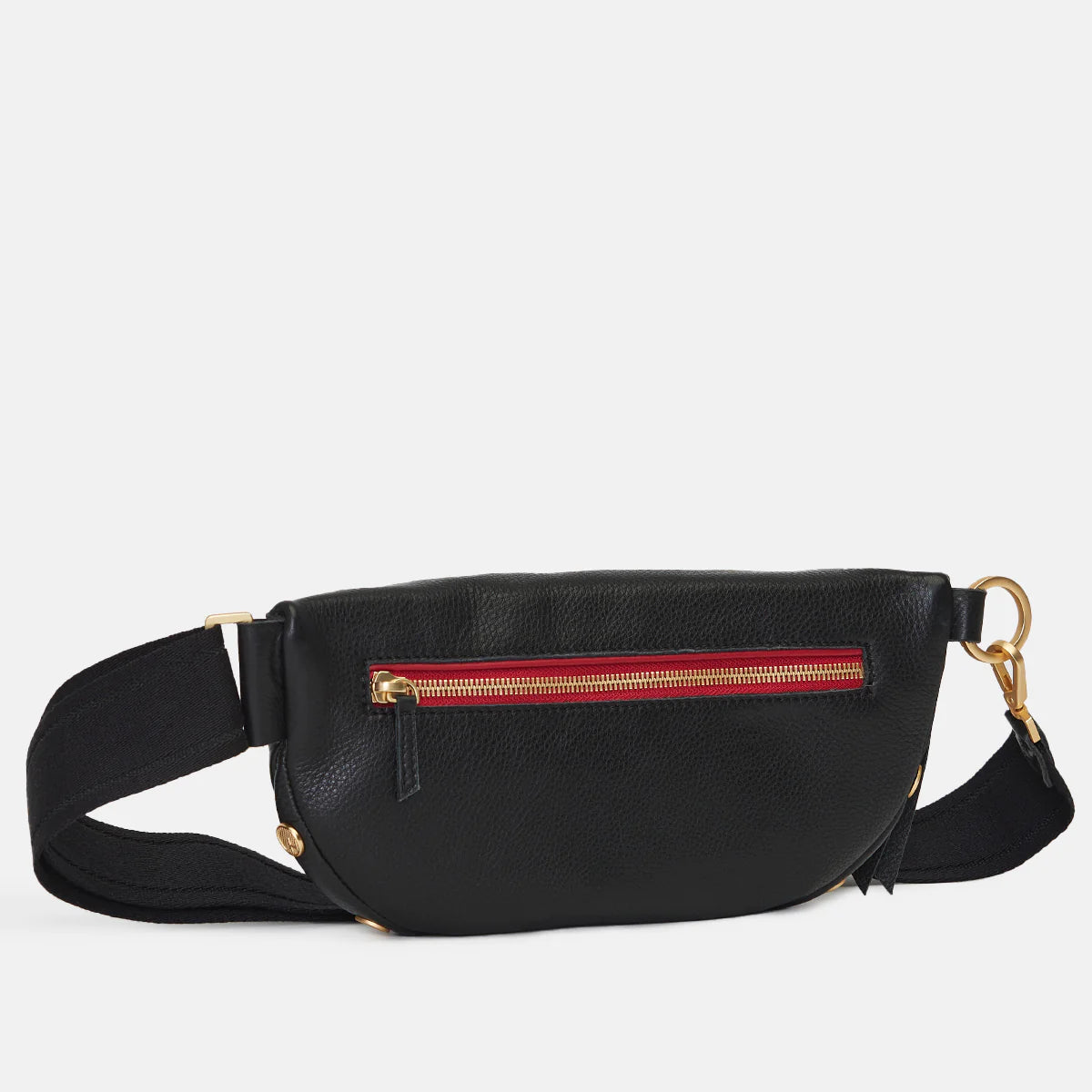 Hammitt Charles Small Leather Crossbody Bag Black/Brushed Gold Red Zip-Rebel Romance