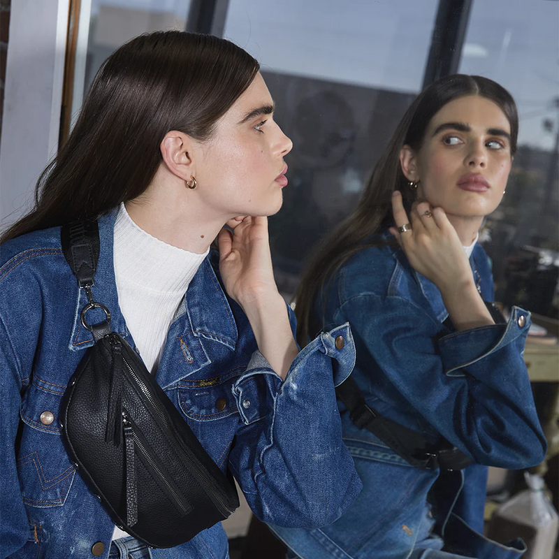 Hammitt Charles Small Leather Crossbody Bag Black/Gunmetal-Rebel Romance