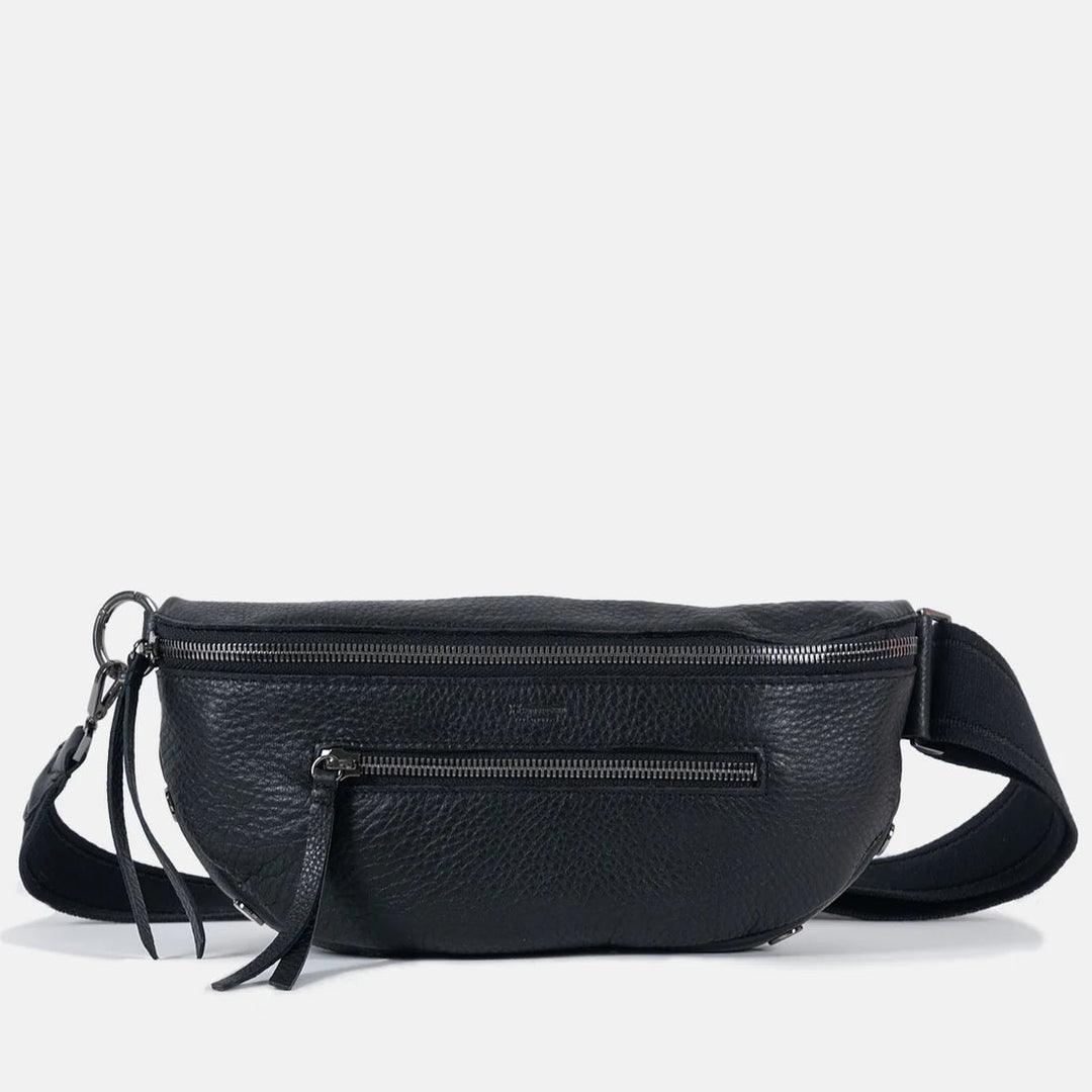 Hammitt Charles Small Leather Crossbody Bag Black/Gunmetal