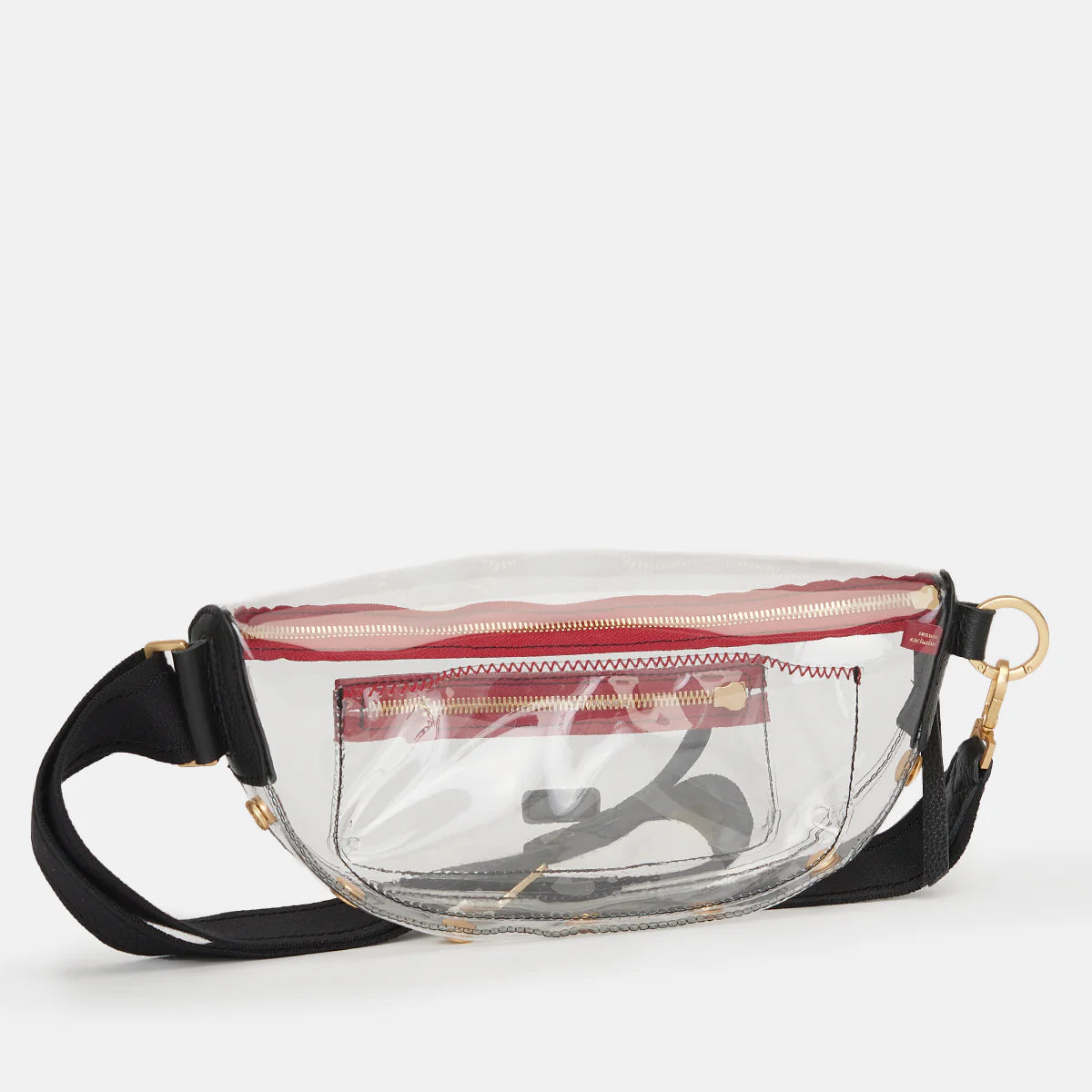 Hammitt Charles Small Leather Crossbody Bag Clear Black/Brushed Gold Red Zip-Rebel Romance