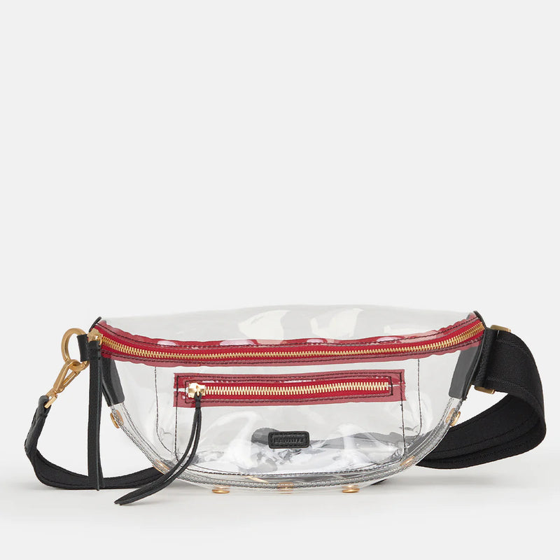 Hammitt Charles Small Leather Crossbody Bag Clear Black/Brushed Gold Red Zip-Rebel Romance