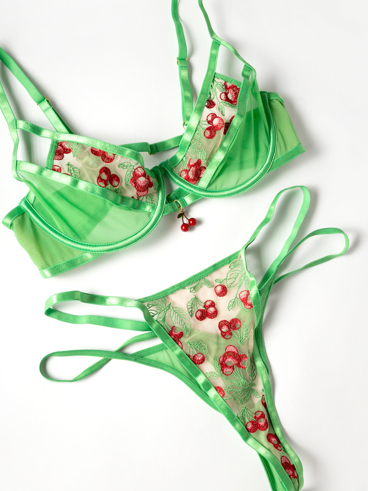 Cherry Embroidered Bra Set