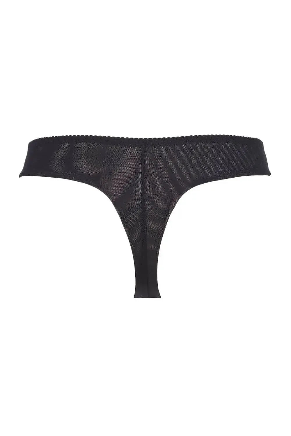 Axami Chocolate Bar Thong: elegant black tulle and luxe lacquer lace for a unique, sophisticated look.