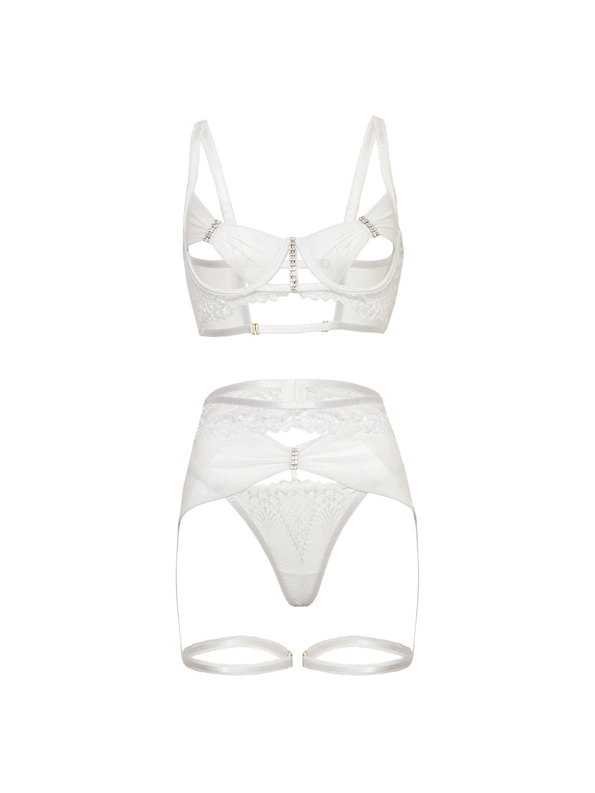 Clarinda Sexy Open Cups Garter Bra Set with Rhinestones