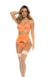 Mapale Sasha Color Crush Mesh Underboob Underwire Bra Set Hot Orange
