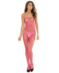 Coquette Sleek Seamless Stretch Open Net Bodystocking Neon Pink