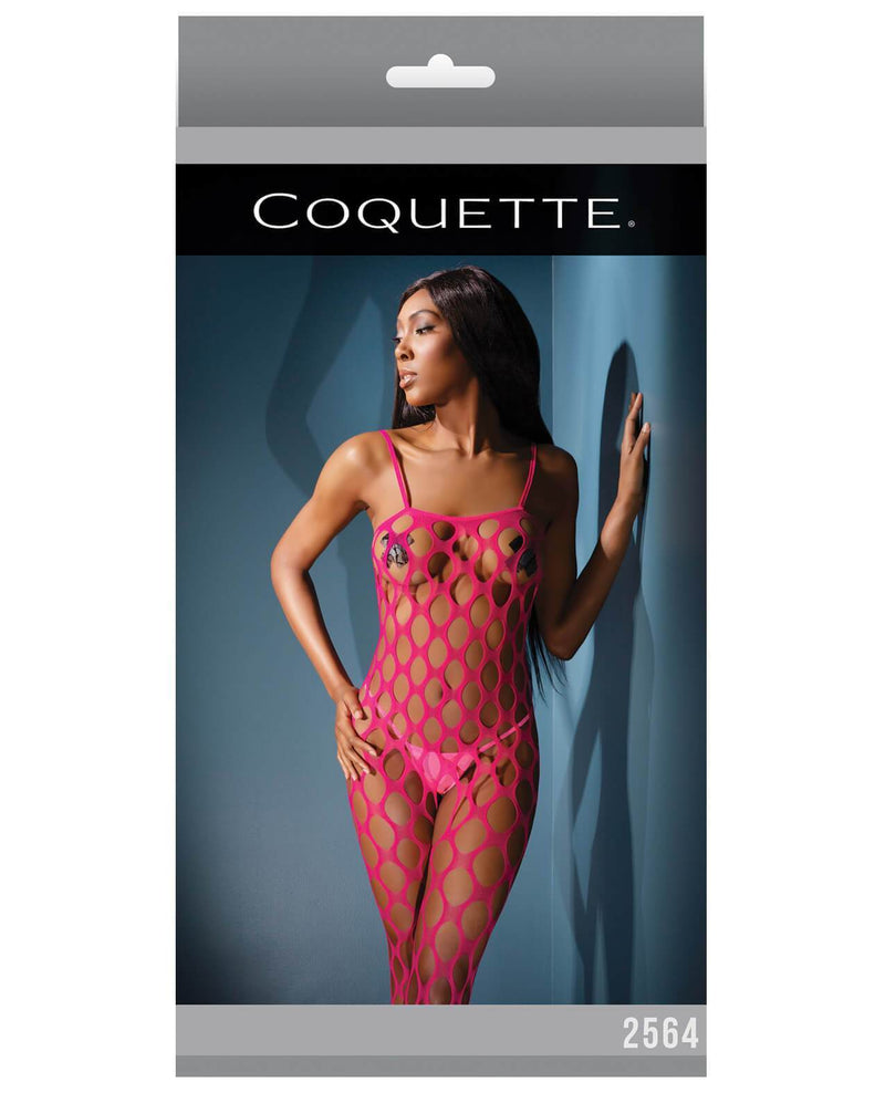 Coquette Sleek Seamless Stretch Open Net Bodystocking Neon Pink