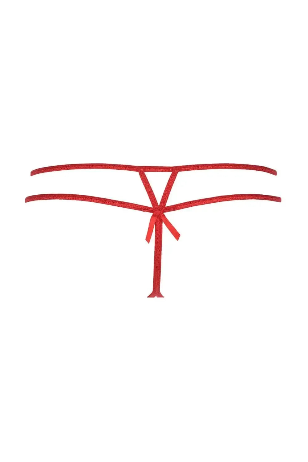Seductive red Axami Cranberry Muffin shiny g-string with a delicate bow detail, perfect for sensual discoveries.