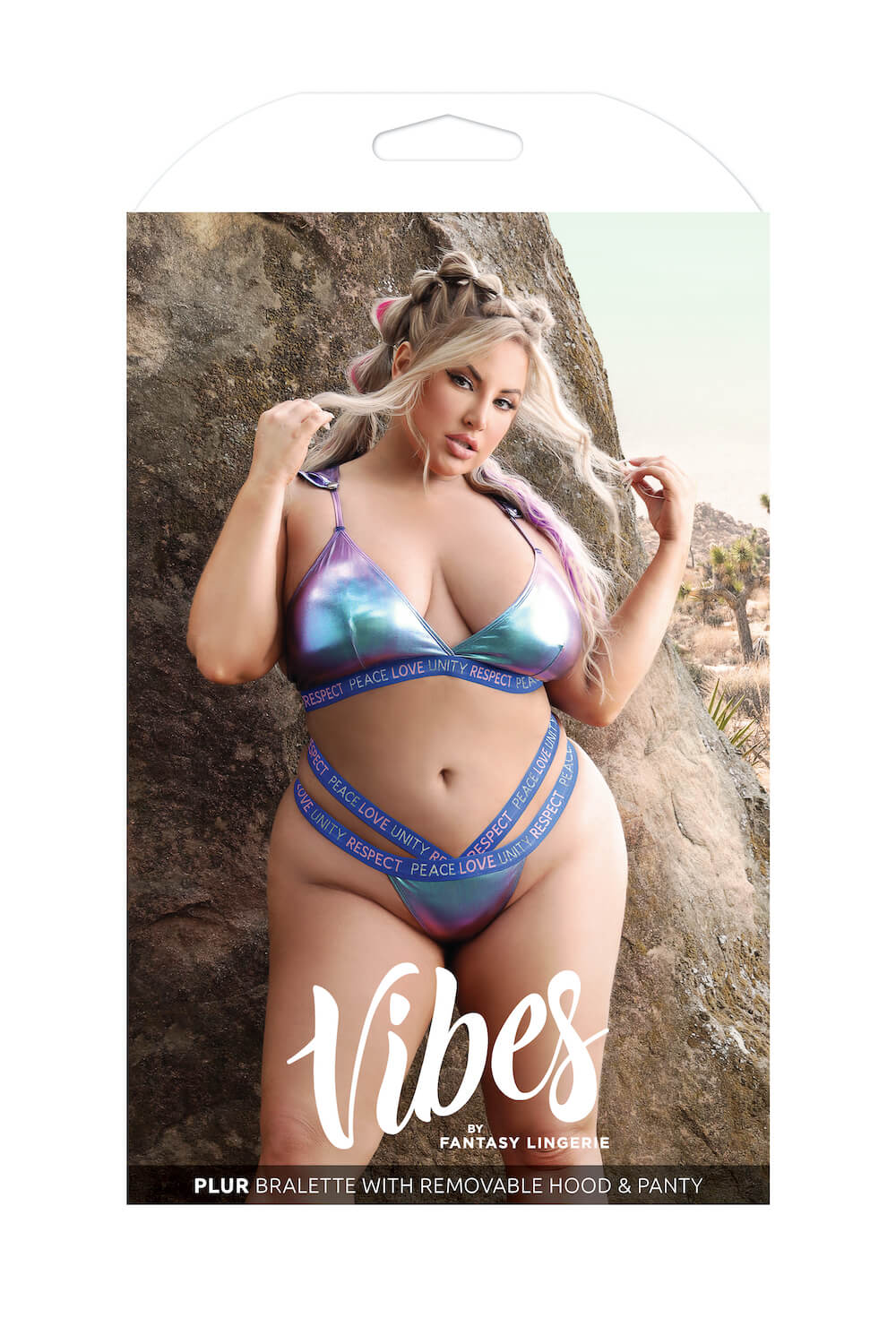 Fantasy Curve Vibes Bralette w/ Removable Hood & Panty Holographic-Rebel Romance