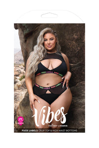 Fantasy Curve Vibes F*ck Labels Crop Top & High Waist Bottoms Set-Rebel Romance