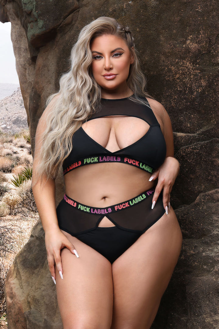 Curve Vibes F*ck Labels Crop Top & High Waist Bottoms Set-Fantasy Lingerie-Rebel Romance