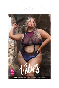 Fantasy Curve Vibes Stardust Halter Top & Suspender Bottoms Bra Set-Rebel Romance