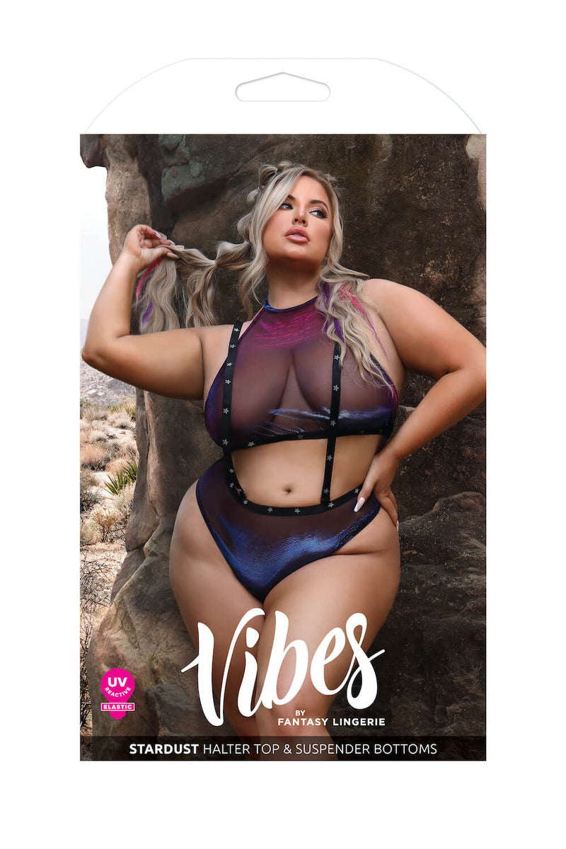 Fantasy Curve Vibes Stardust Halter Top & Suspender Bottoms Bra Set-Rebel Romance