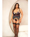 Oh la la Cheri Curvy Demi Padded Shelf Cup Merrywidow & Panty Black/Heliotrope-Rebel Romance