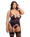 Oh la la Cheri Curvy Demi Padded Shelf Cup Merrywidow & Panty Black/Heliotrope-Rebel Romance