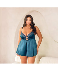 Oh la la Cheri Curvy Diana Satin & Lace Babydoll Reflecting Pond-Rebel Romance