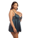 Oh la la Cheri Curvy Diana Satin & Lace Babydoll Reflecting Pond-Rebel Romance