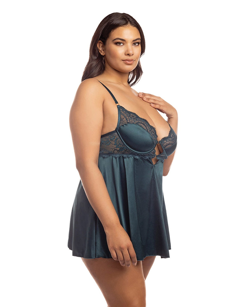 Oh la la Cheri Curvy Diana Satin & Lace Babydoll Reflecting Pond-Rebel Romance