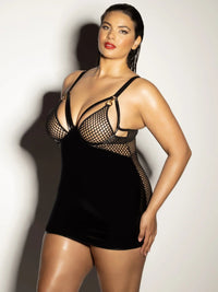 Oh la la Cheri Curvy Excitement Cage Babydoll Dress Fishnet Black-Rebel Romance