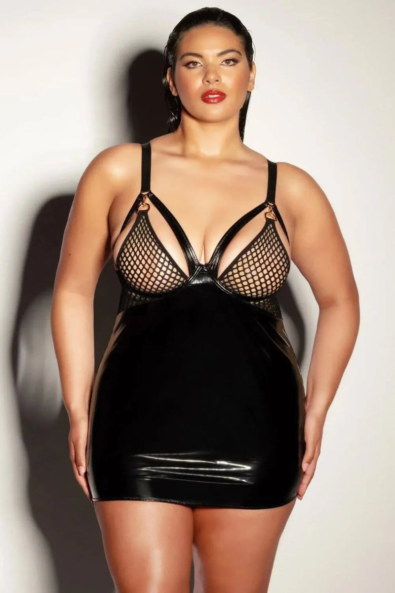 Oh la la Cheri Curvy Excitement Cage Babydoll Dress Fishnet Black-Rebel Romance