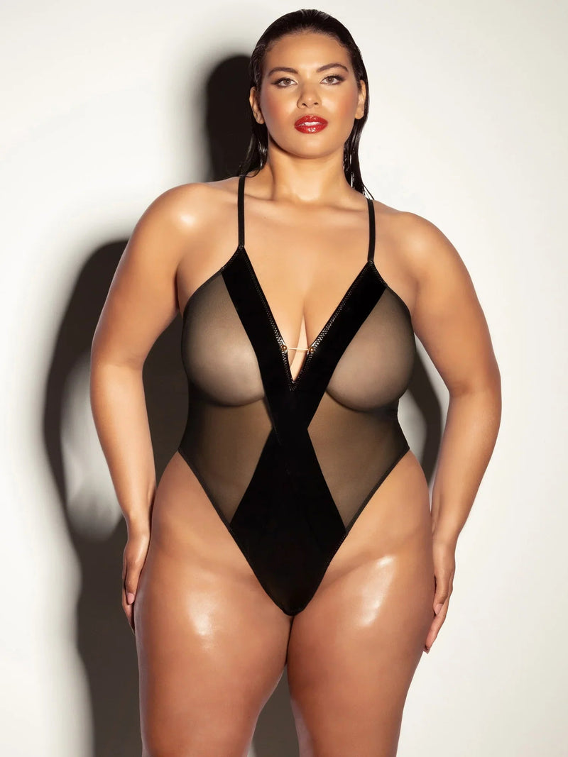 Oh la la Cheri Curvy Finesse Sheer Teddy Vinyl Black-Rebel Romance