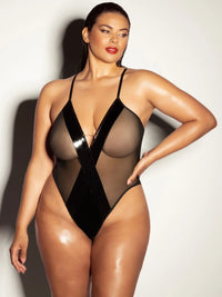 Oh la la Cheri Curvy Finesse Sheer Teddy Vinyl Black-Rebel Romance