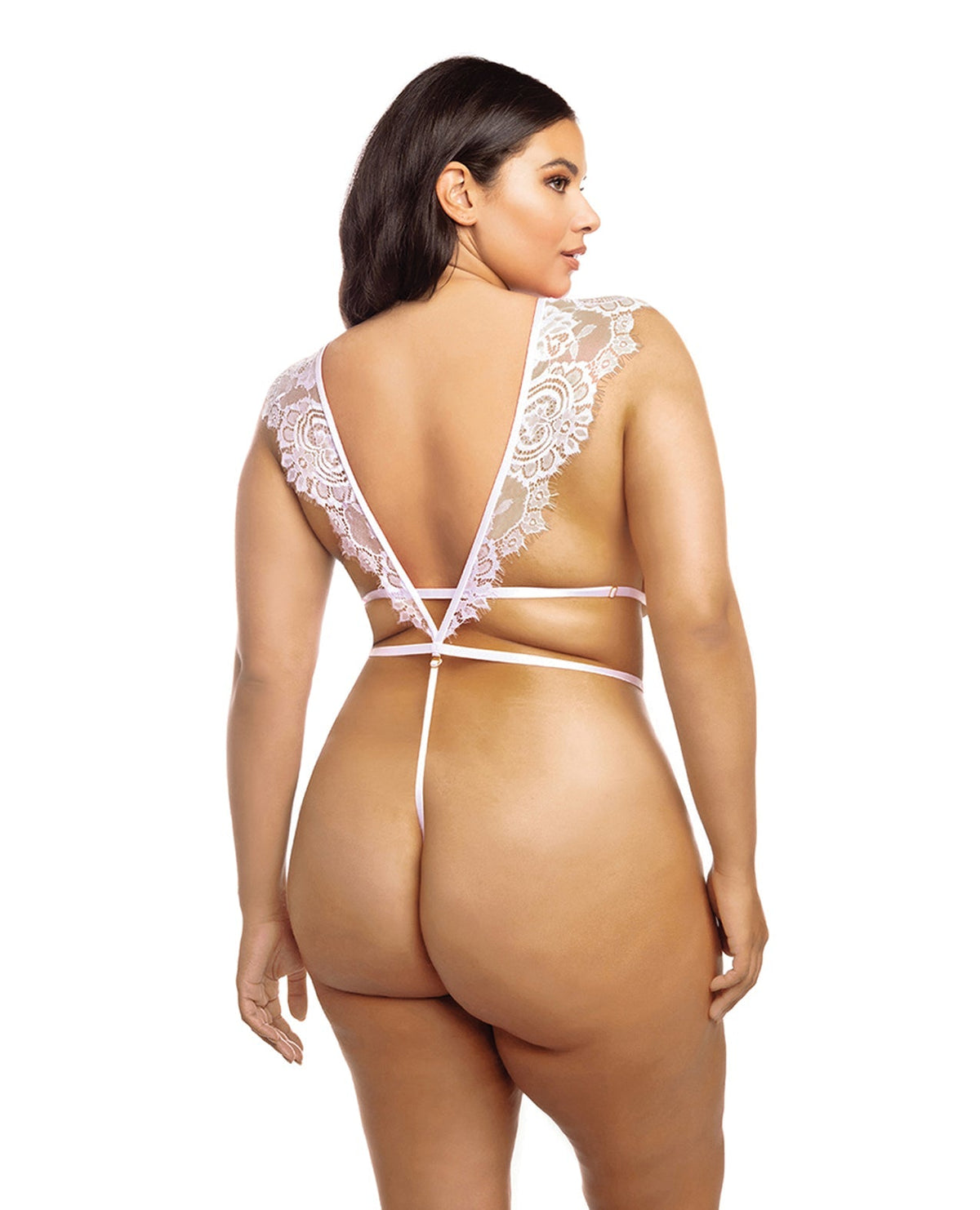 Oh la la Cheri Curvy Imani Eyelash Lace Soft Cup High Leg Teddy Pink Tulle-Rebel Romance
