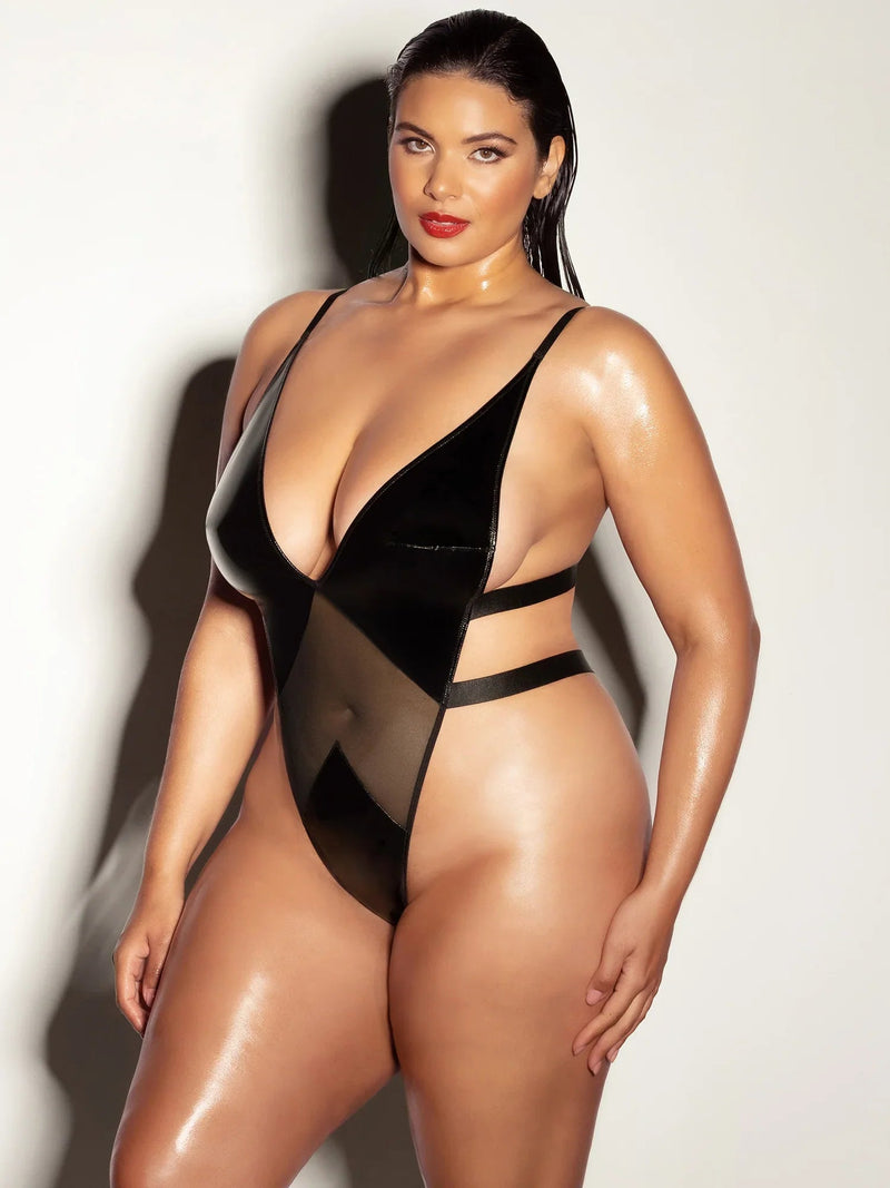 Oh la la Cheri Curvy Limitless Teddy Vinyl Black-Rebel Romance