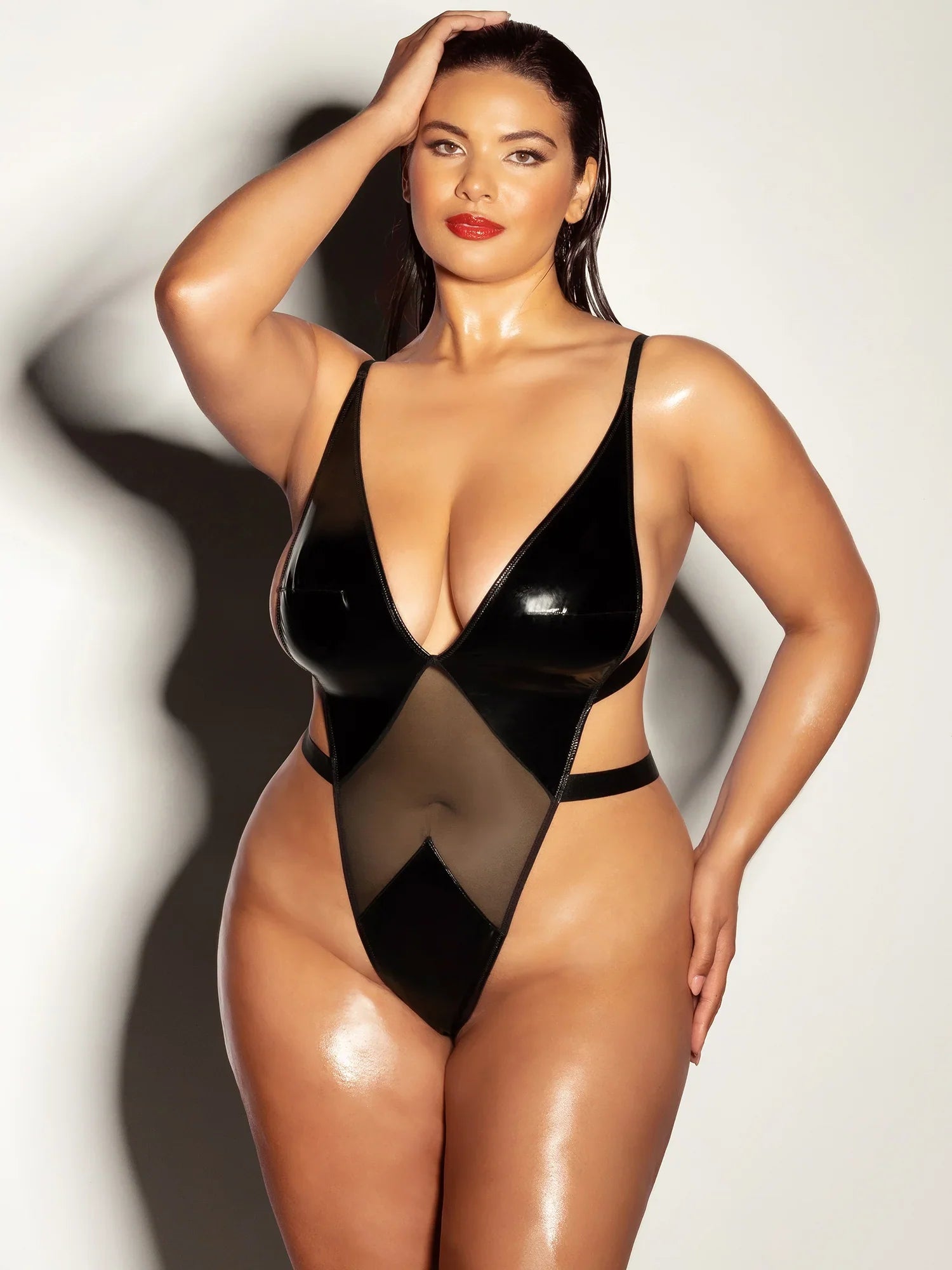 Oh la la Cheri Curvy Limitless Teddy Vinyl Black-Rebel Romance