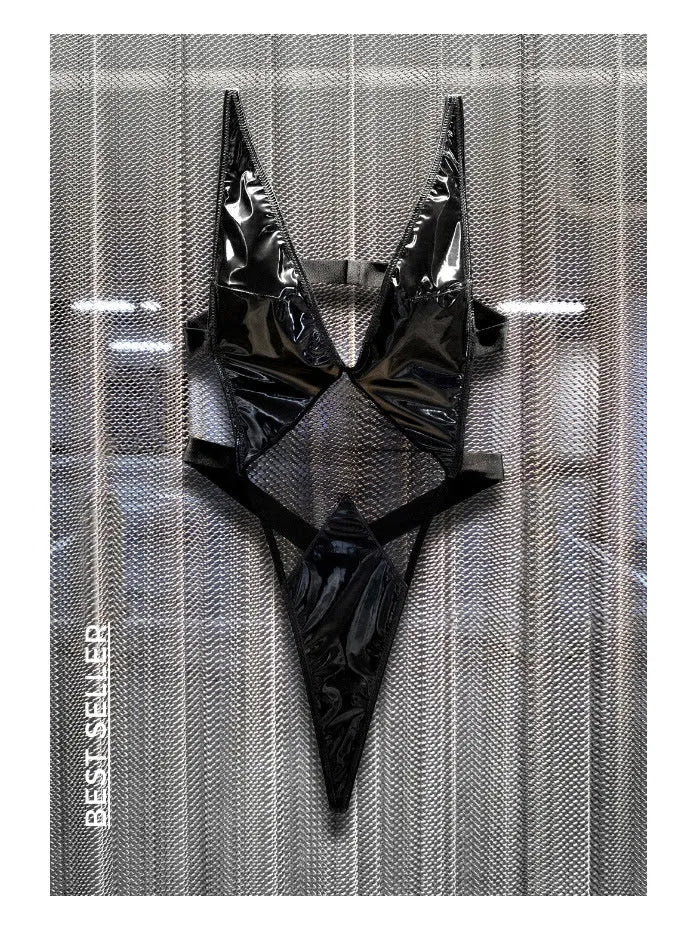 Oh la la Cheri Curvy Limitless Teddy Vinyl Black-Rebel Romance