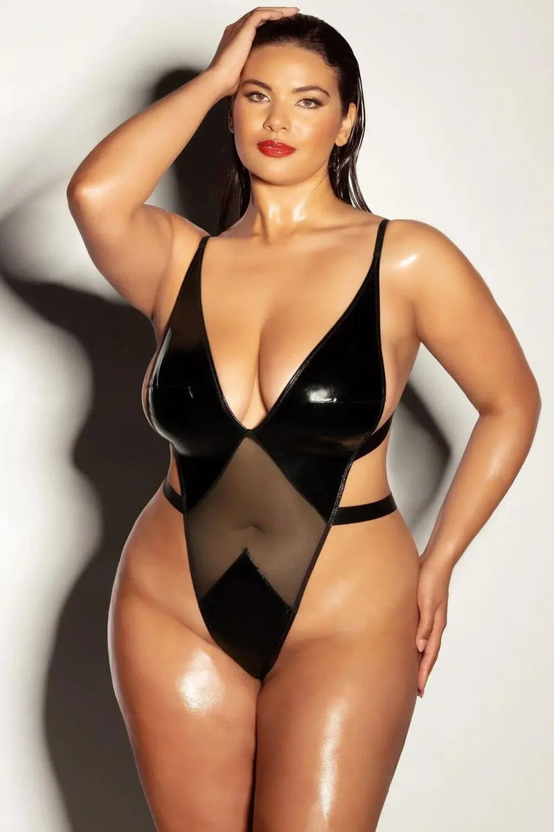 Oh la la Cheri Curvy Limitless Teddy Vinyl Black-Rebel Romance
