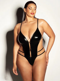 Oh la la Cheri Curvy Whipped Crotchless Teddy Black-Rebel Romance