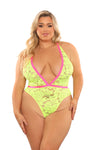 Queen Glow Black Light Spotlight Lace Teddy Neon Green