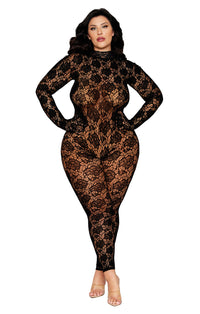 Lace Gloved Bodystocking Black