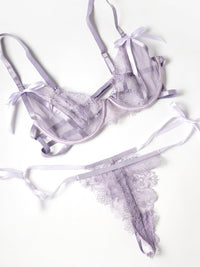 Oh la la Cheri Dahlyia Unlined Cups Underwire Bra Set Purple Haze