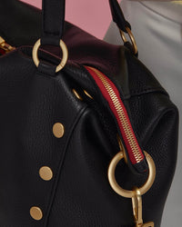 Hammitt Daniel Lrg Leather Tote Bag Black/Brushed Gold Red Zip-Rebel Romance