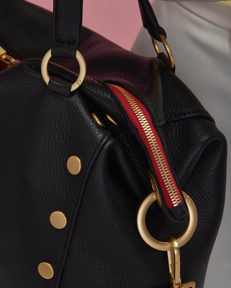 Hammitt Daniel Lrg Leather Tote Bag Black/Brushed Gold Red Zip-Rebel Romance