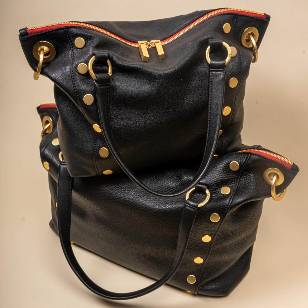 Daniel Lrg Leather Tote Bag Black/Brushed Gold Red Zip-Hammitt-Rebel Romance