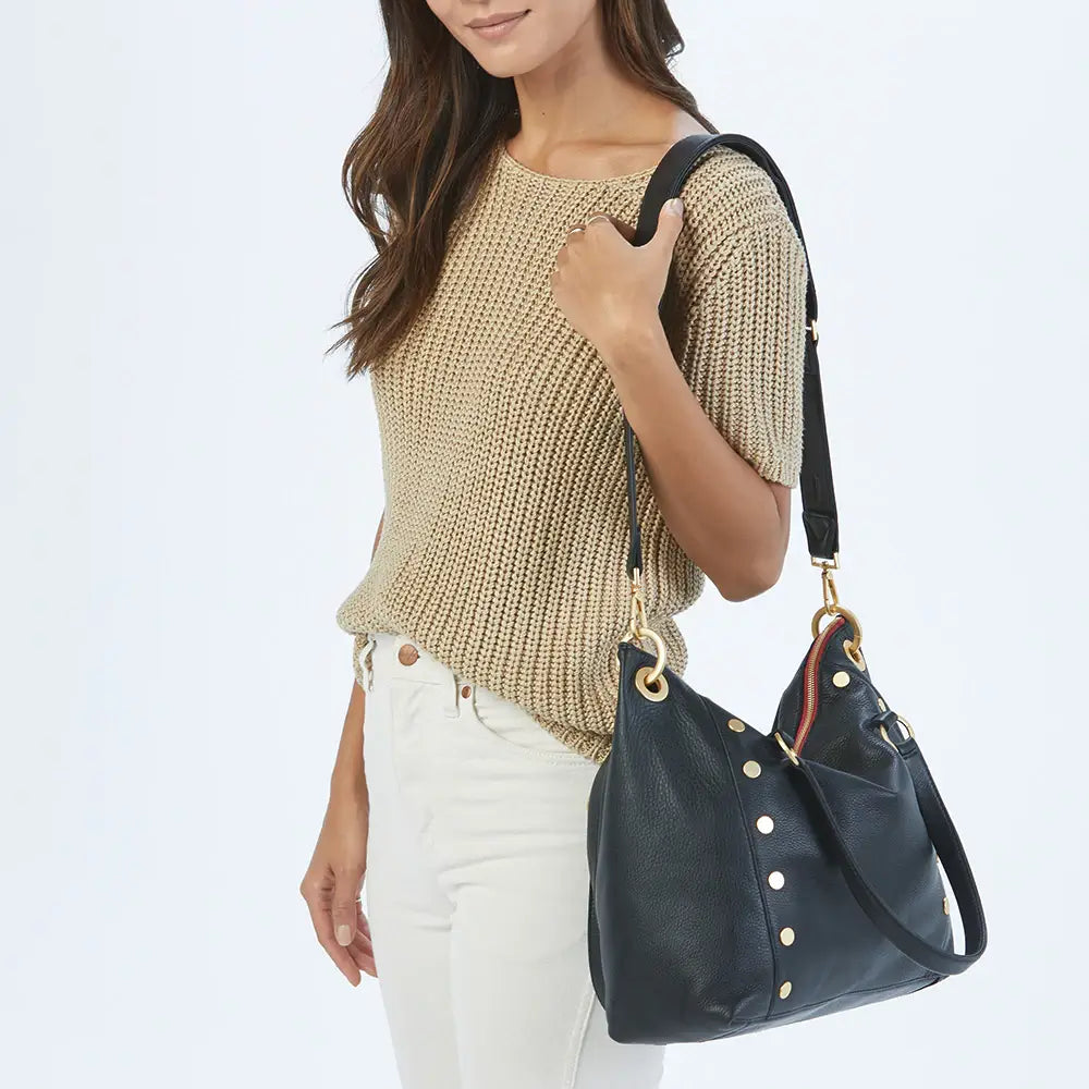 Hammitt Daniel Lrg Leather Tote Bag Black/Brushed Gold Red Zip-Rebel Romance