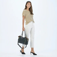 Hammitt Daniel Lrg Leather Tote Bag Black/Brushed Gold Red Zip-Rebel Romance