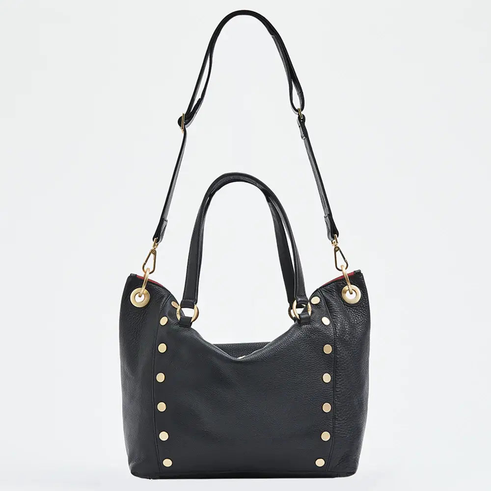 Hammitt Daniel Lrg Leather Tote Bag Black/Brushed Gold Red Zip-Rebel Romance