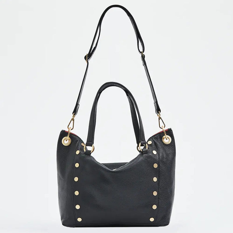Hammitt Daniel Lrg Leather Tote Bag Black/Brushed Gold Red Zip-Rebel Romance