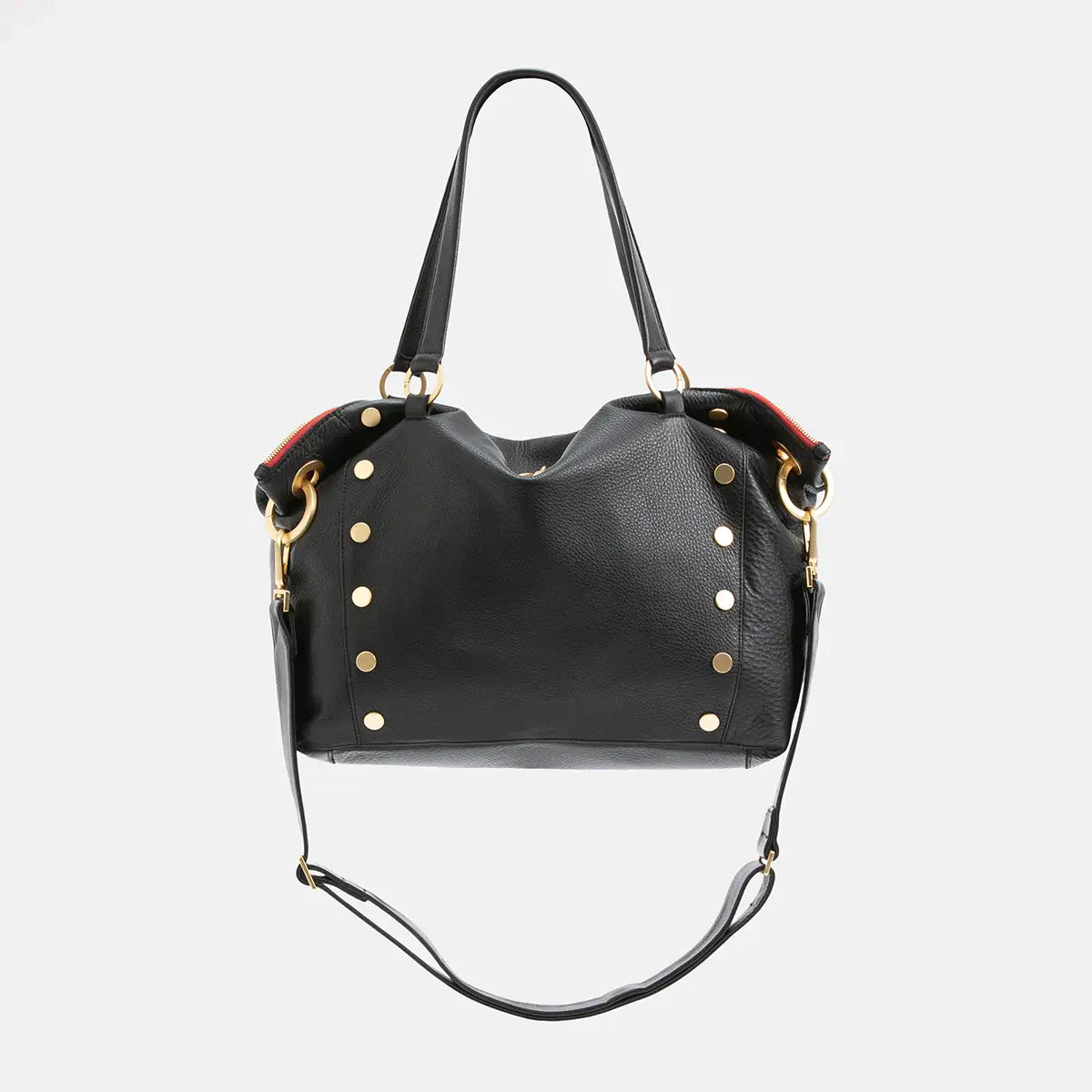Hammitt Daniel Lrg Leather Tote Bag Black/Brushed Gold Red Zip-Rebel Romance