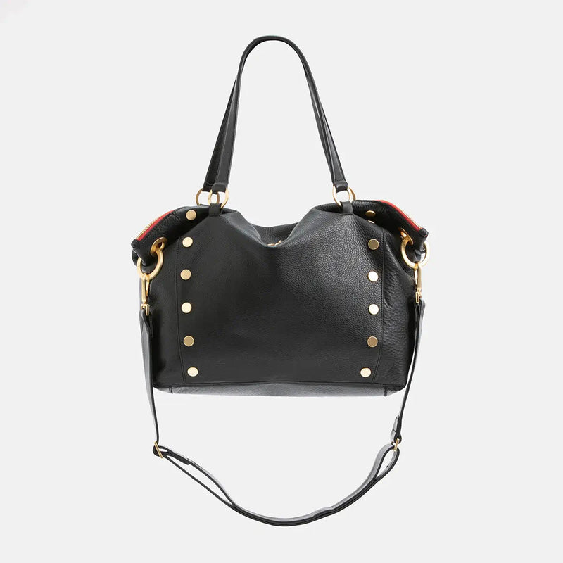 Hammitt Daniel Lrg Leather Tote Bag Black/Brushed Gold Red Zip-Rebel Romance