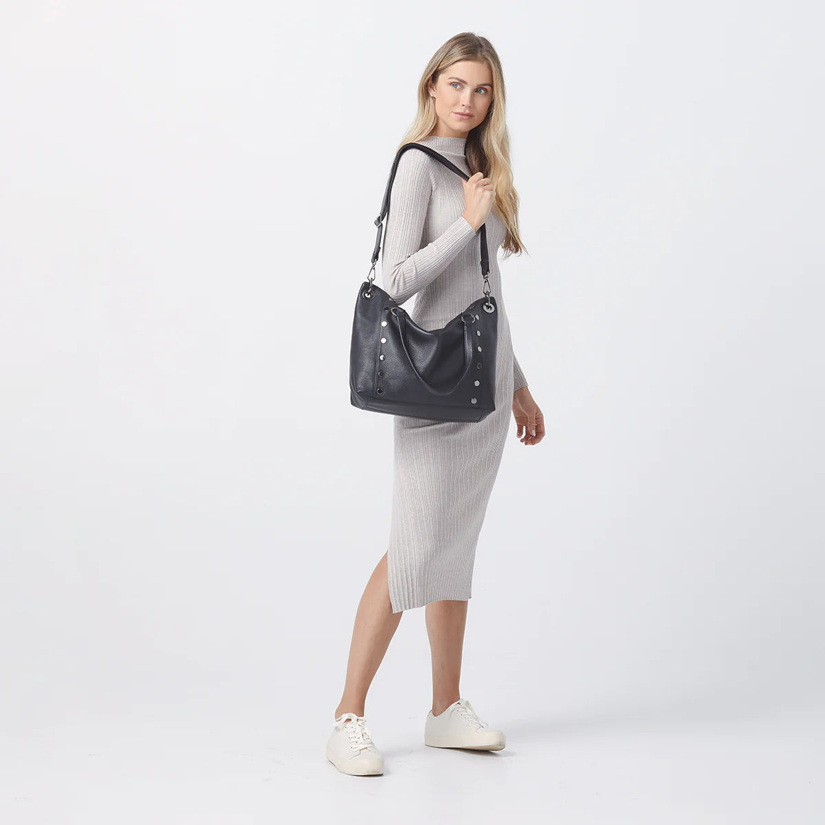 Hammitt Daniel Lrg Leather Tote Bag Black/Gunmetal-Rebel Romance