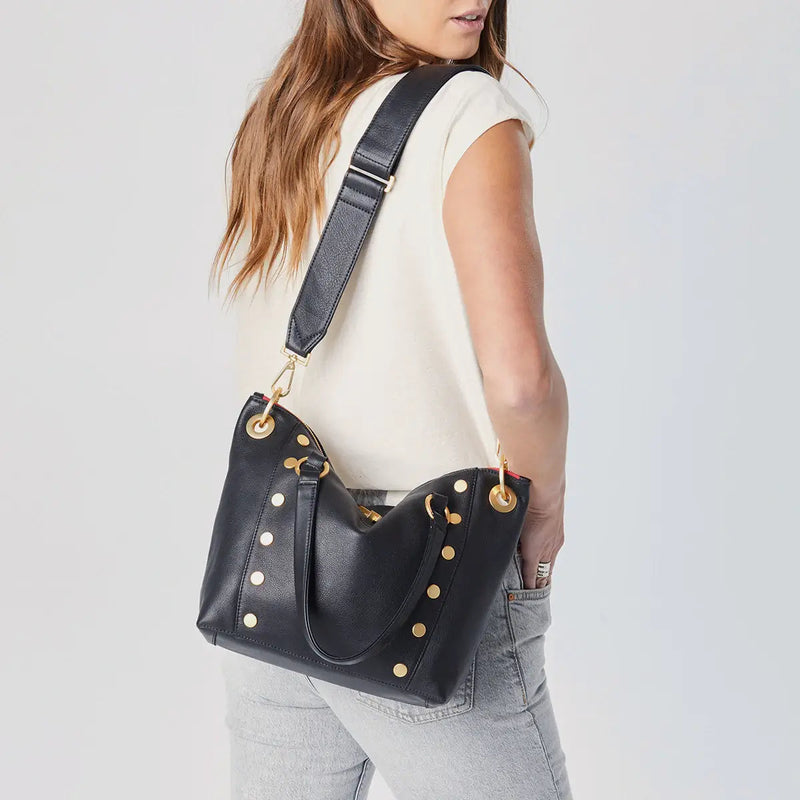 Hammitt Daniel Med Leather Satchel Bag Black/Brushed Gold Red Zip-Rebel Romance